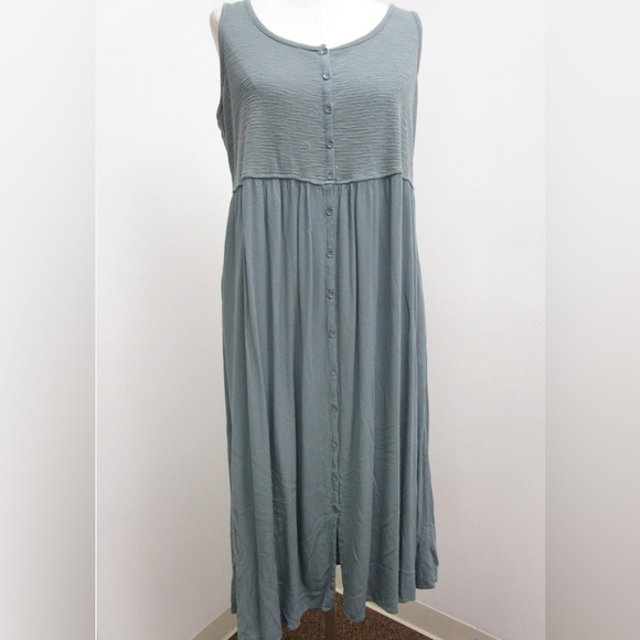 🛑 1 hour sale. New, Frye, Sage Green Button Front Sleeveless Dress w/Pockets L - Picture 5 of 9